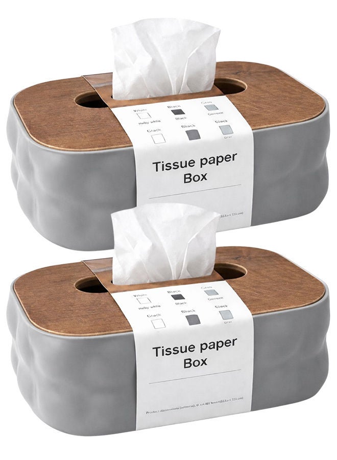 2 Grey Modern Tissue Box Cover with Lid – Decorative Rectangular Tissue Holder for Bathroom, Living Room, Bedroom & Office Beige